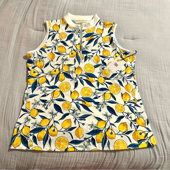 Tail Tops - NWT Women’s Tail Activewear Lemon and Blue Leaf Print Tank Top Sz XL